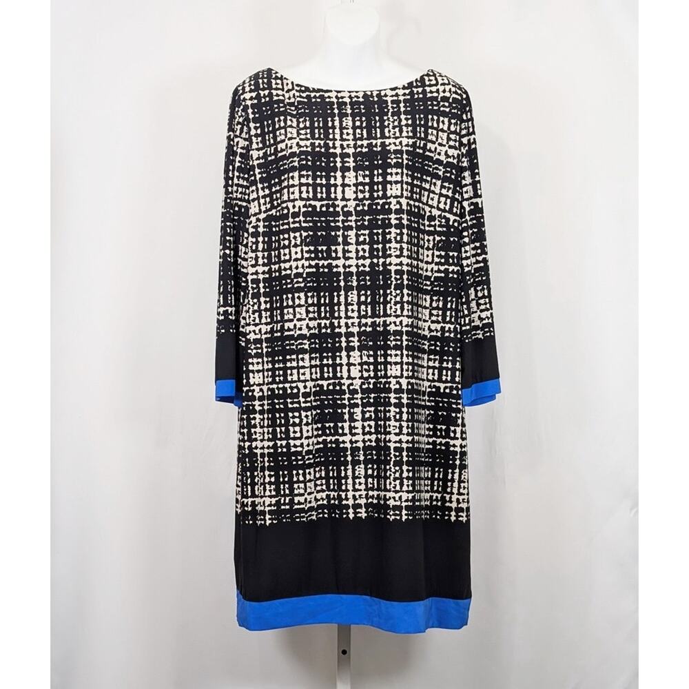 Eliza J Dress Black White Plaid Blue Trim Office Shift Women's Size 14W
